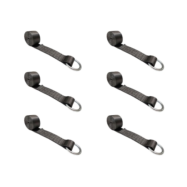 2" x 10' Lasso Strap w/ O Ring Auto Tie Down Wheel Lift Tow Truck Trailer Black, 6PK